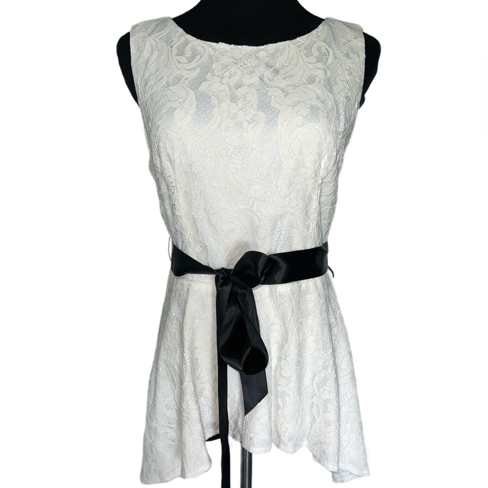 Adrianna peopel lace cascading high low top with satin belt